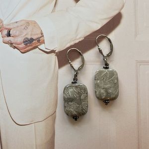 Variegated Grey/White Polished Stone Earrings